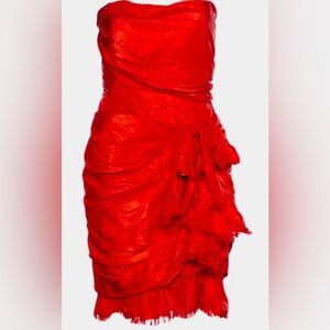 Oscar de la Renta Dress Resort 2011 Red Taffeta Cocktail Dress Size US 14